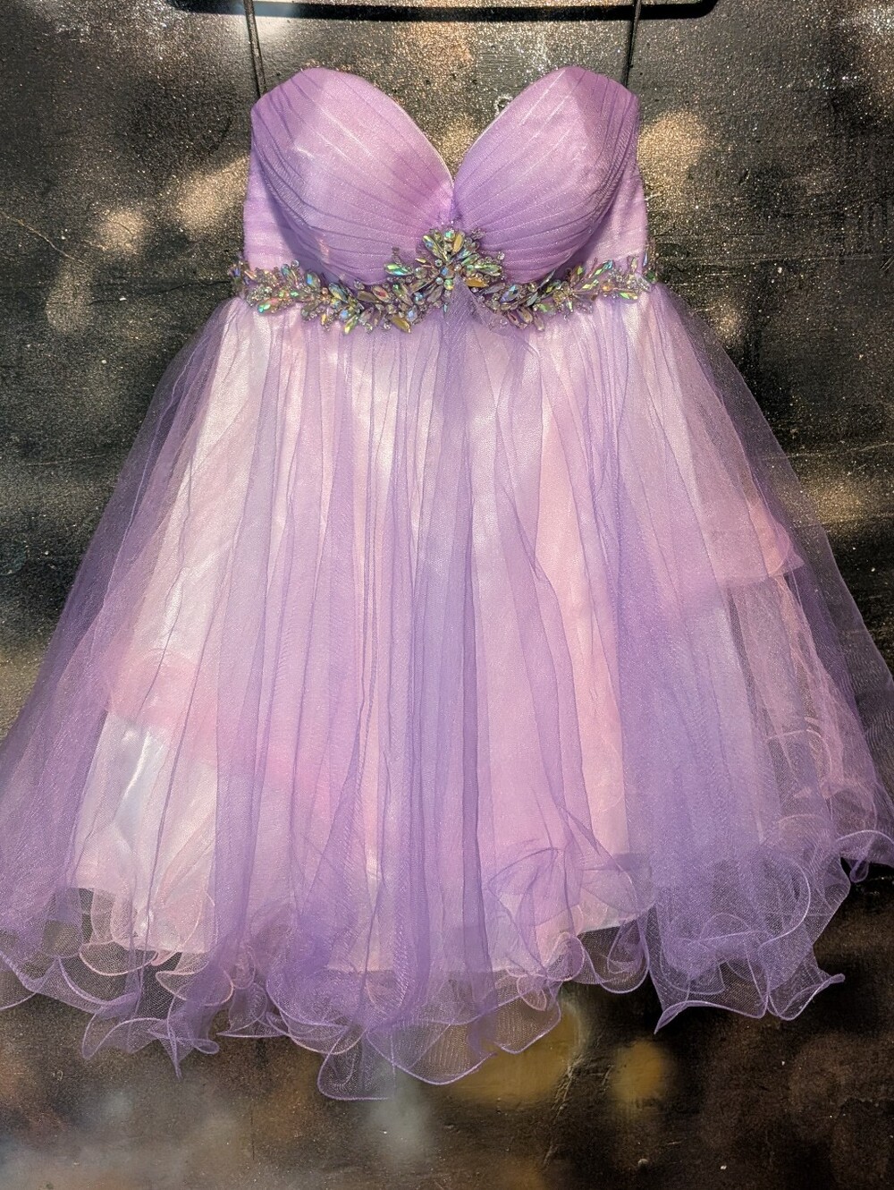 Alyce Paris Lilac Strapless Tulle Prom Dress with Jeweled Waist